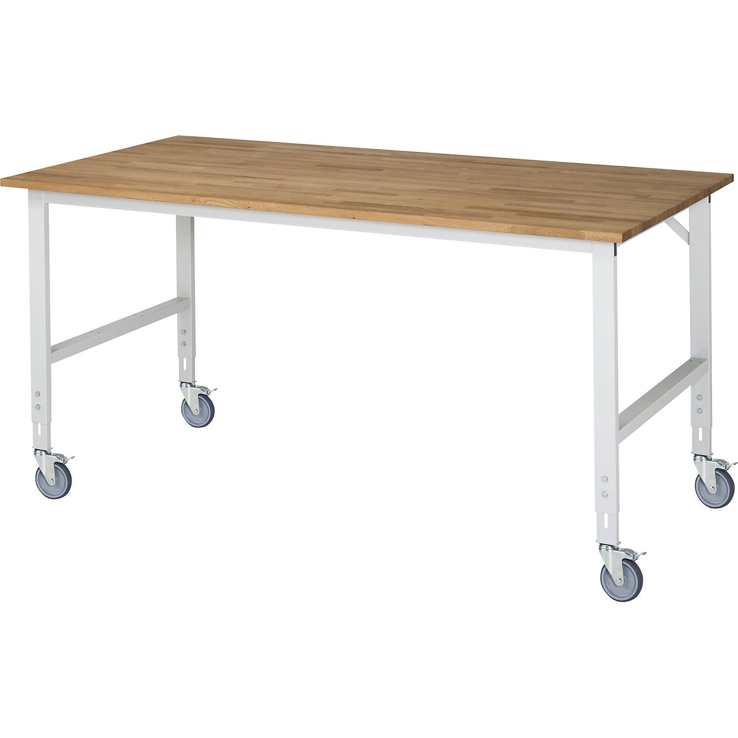 Mobile work table, frame 60 x 30 mm, worktop WxD 2000 x 1000 mm, beech worktop made of solid wood.