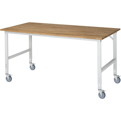 Mobile work table, frame 60 x 30 mm, worktop WxD 2000 x 1000 mm, beech worktop made of solid wood.