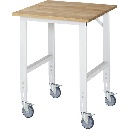 Mobile work table, frame 60 x 30 mm, worktop WxD 750 x 800 mm, beech worktop made of solid wood.