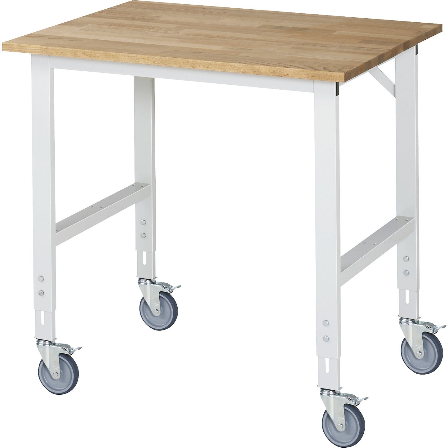 Mobile work table, frame 60 x 30 mm, worktop WxD 1000 x 800 mm, beech worktop made of solid wood.