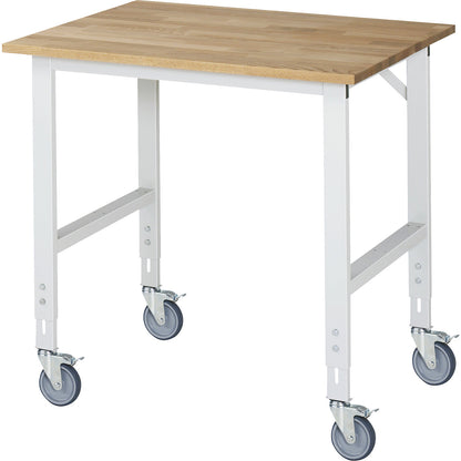 Mobile work table, frame 60 x 30 mm, worktop WxD 1000 x 800 mm, beech worktop made of solid wood.