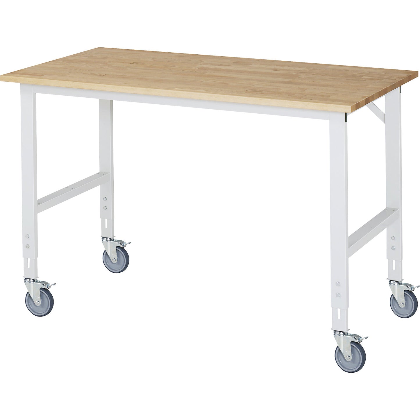 Mobile work table, frame 60 x 30 mm, worktop WxD 1500 x 800 mm, beech worktop made of solid wood.