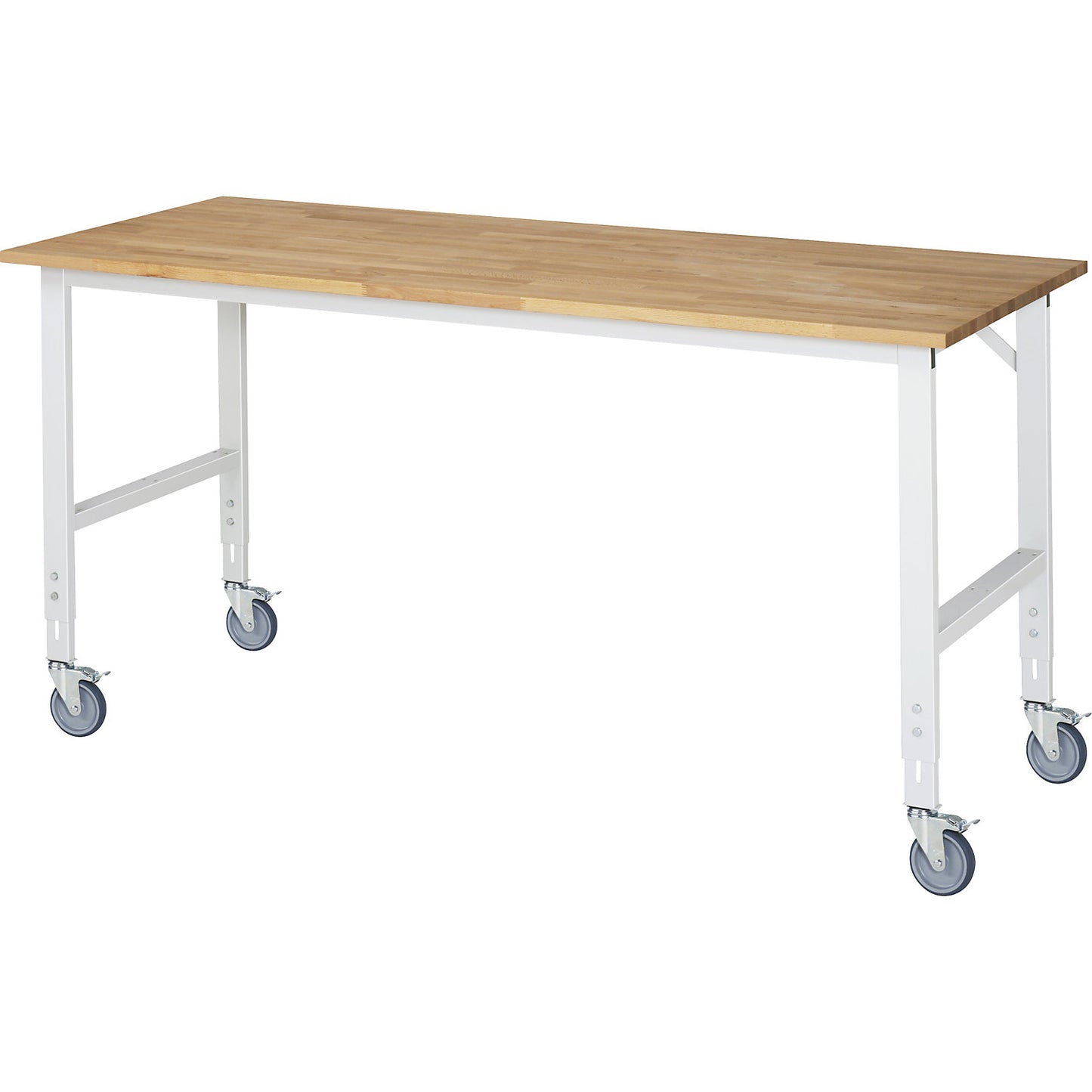 Mobile work table, frame 60 x 30 mm, worktop WxD 2000 x 800 mm, beech worktop made of solid wood.