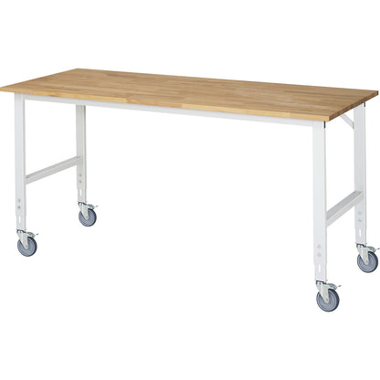 Mobile work table, frame 60 x 30 mm, worktop WxD 2000 x 800 mm, beech worktop made of solid wood.