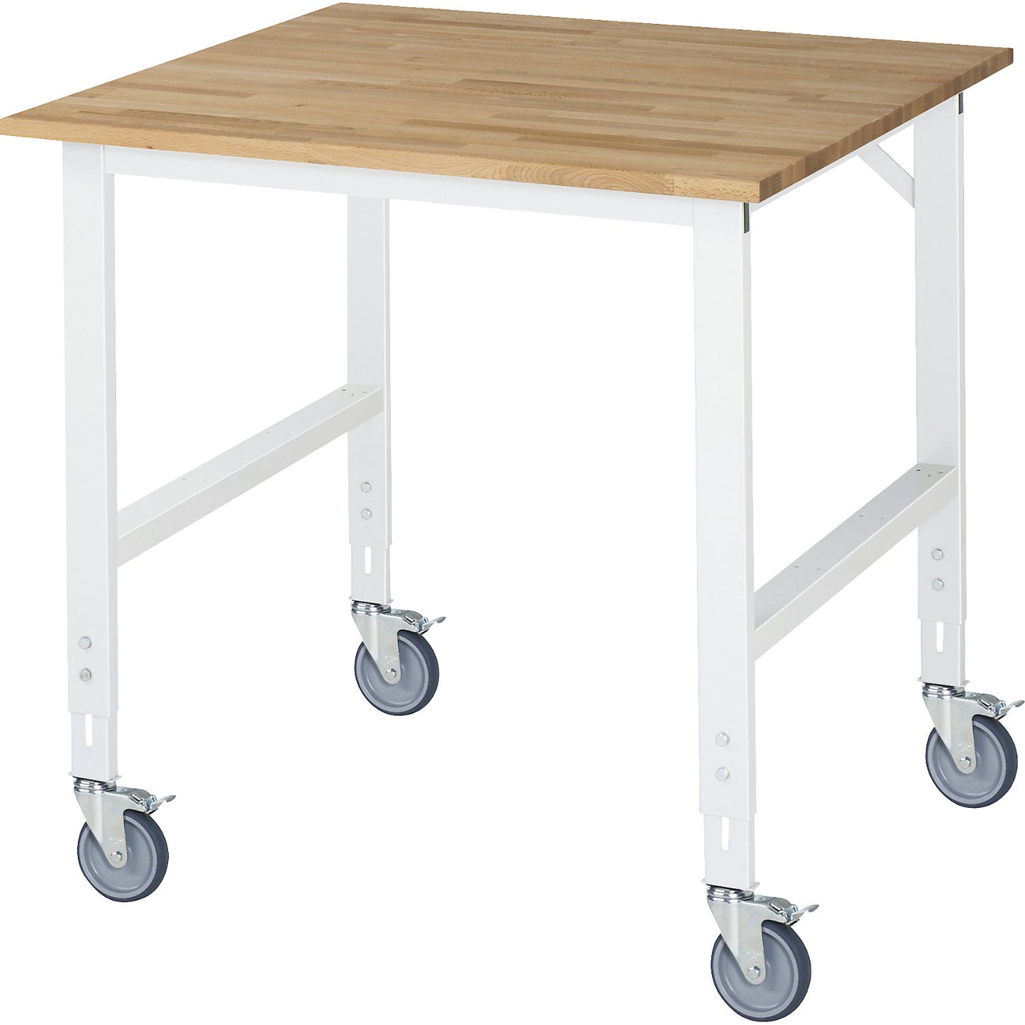 Mobile work table, frame 60 x 30 mm, worktop WxD 1000 x 1000 mm, beech worktop made of solid wood.