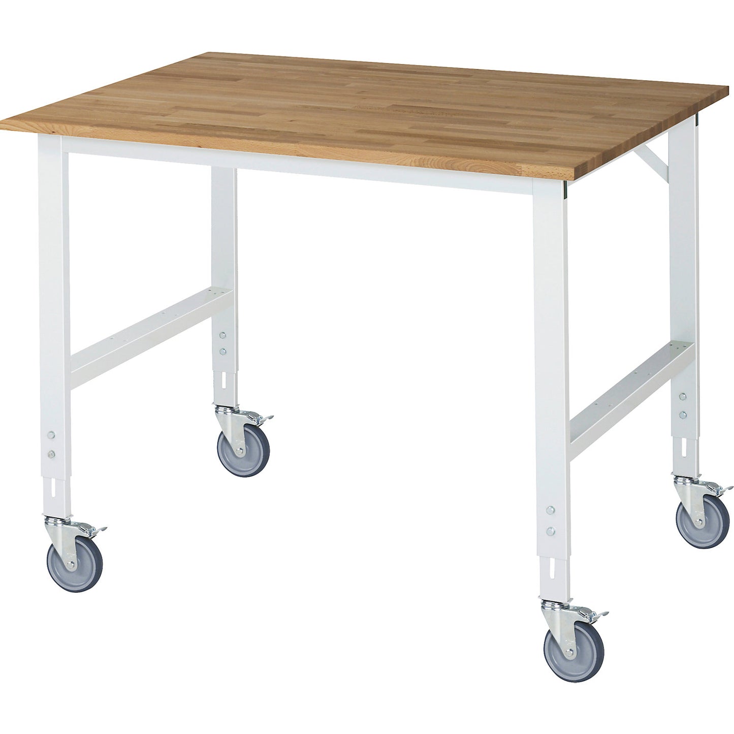 Mobile work table, frame 60 x 30 mm, worktop WxD 1250 x 1000 mm, beech worktop made of solid wood.