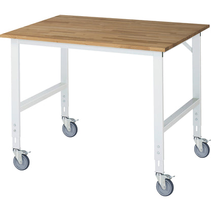Mobile work table, frame 60 x 30 mm, worktop WxD 1250 x 1000 mm, beech worktop made of solid wood.