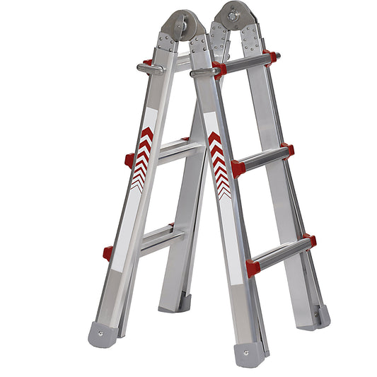Telescopic folding ladder, stepladder, lean-to ladder and stair ladder in one, 4 x 3 rungs.