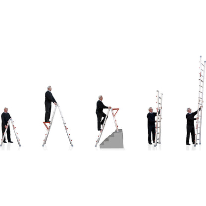 Telescopic folding ladder, stepladder, lean-to ladder and stair ladder in one, 4 x 3 rungs.