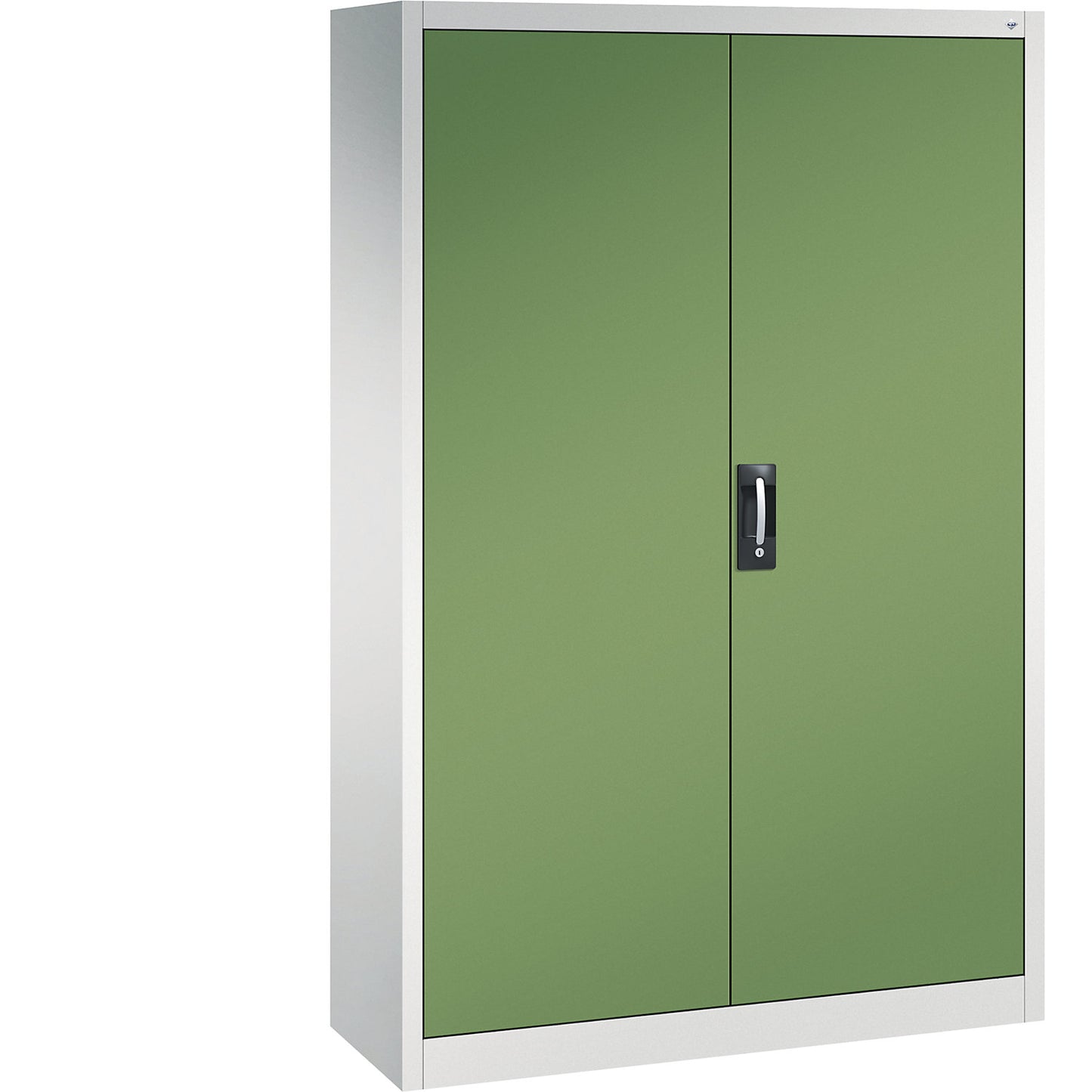 Workshop double door cupboard, HxWxD 1950 x 1200 x 400 mm, light grey / reseda green.
