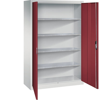 Workshop double door cupboard, HxWxD 1950 x 1200 x 500 mm, light grey / ruby red.