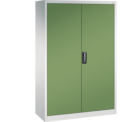 Workshop double door cupboard, HxWxD 1950 x 1200 x 500 mm, light grey / reseda green.