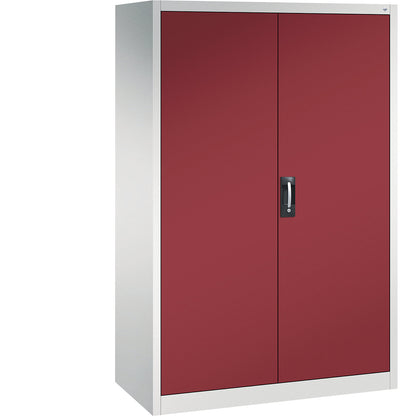 Workshop double door cupboard, HxWxD 1950 x 1200 x 600 mm, light grey / ruby red.