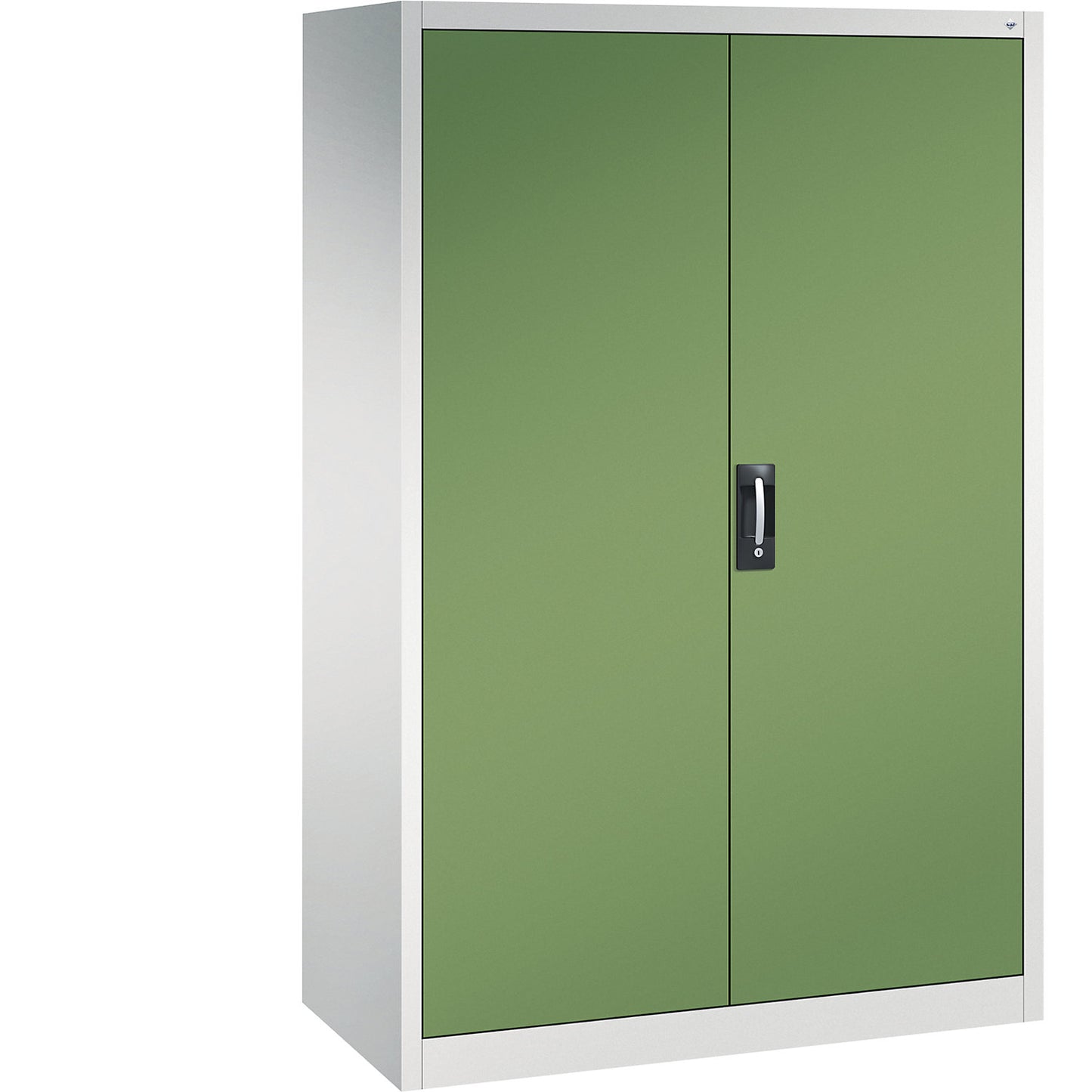 Workshop double door cupboard, HxWxD 1950 x 1200 x 600 mm, light grey / reseda green.