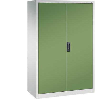 Workshop double door cupboard, HxWxD 1950 x 1200 x 600 mm, light grey / reseda green.