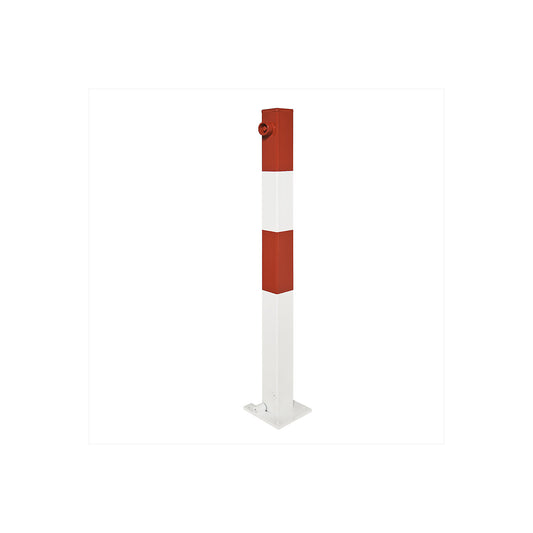 Barrier post made of rectangular profile, for setting in concrete, with cylinder lock.
