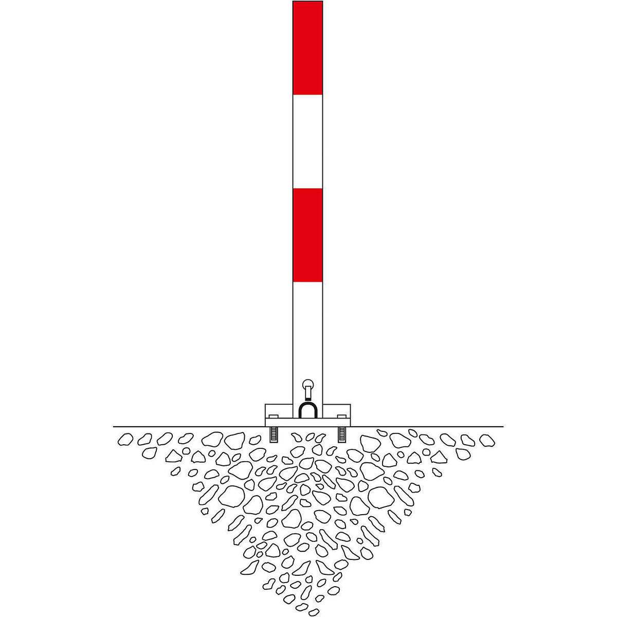 Barrier post made of rectangular profile, to bolt in place, cylinder lock.