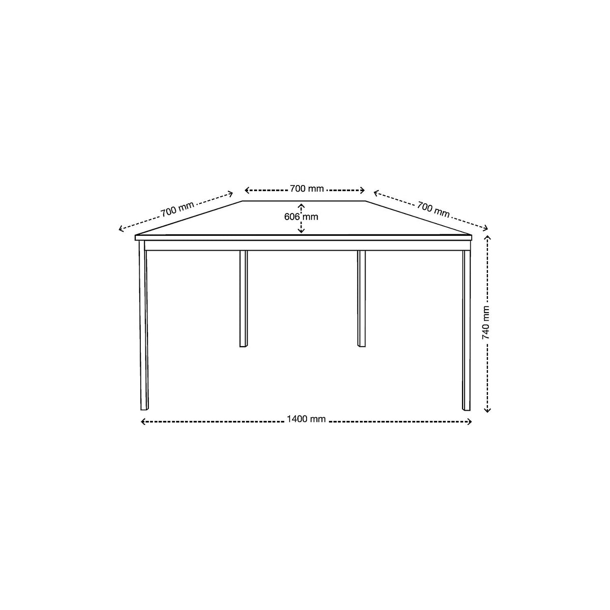 Multipurpose table, trapezoidal, HxWxD 740 x 1400 x 700 mm, black top, chrome plated frame.