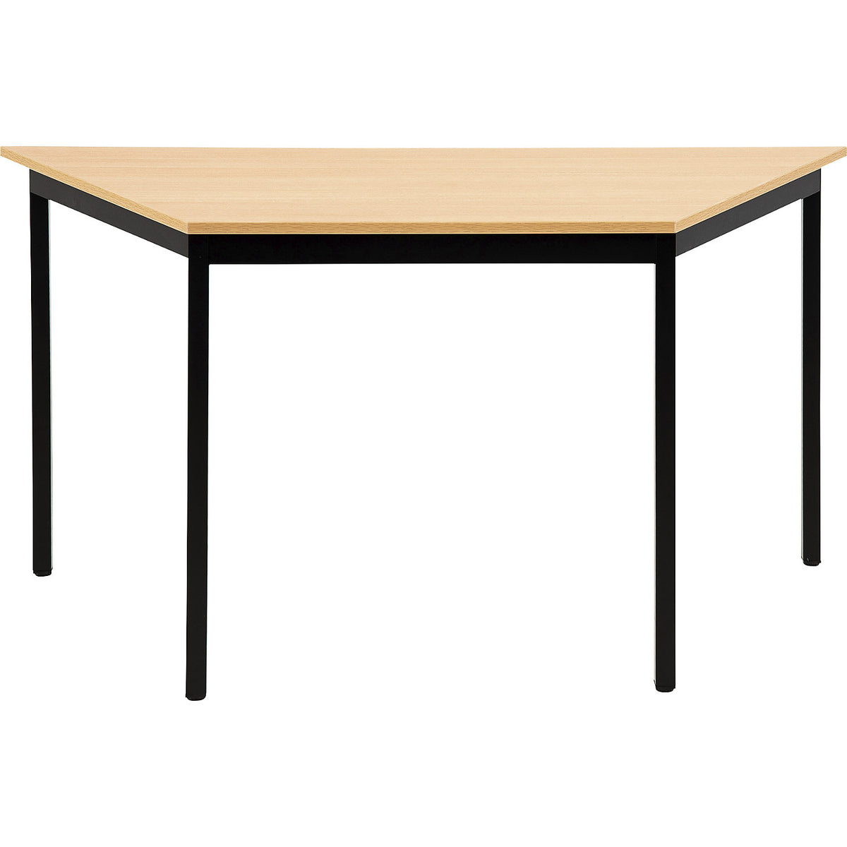 Multipurpose table, trapezoidal, HxWxD 740 x 1400 x 700 mm, beech finish top, black frame.