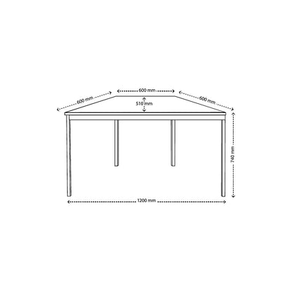 Multipurpose table, trapezoidal, HxWxD 740 x 1200 x 600 mm, light grey top, chrome plated frame.