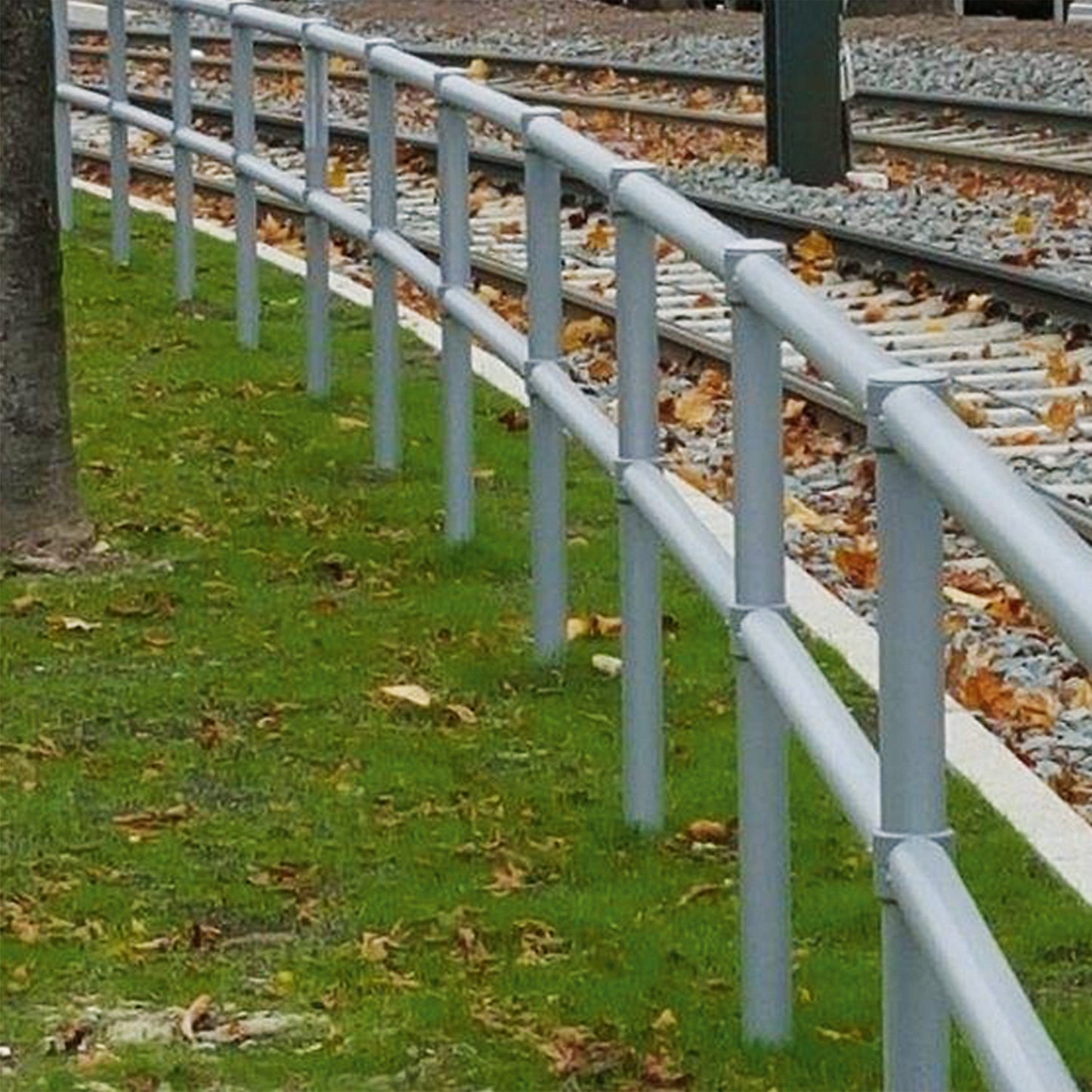 Railing system, upright for setting in concrete, zinc plated.