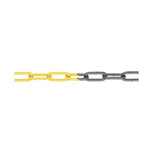 Signal barrier chain, made of plastic coated steel, 15 m, black/yellow.