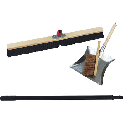 Complete industrial hall broom set, broom width 800 mm, with dustpan and hand brush.