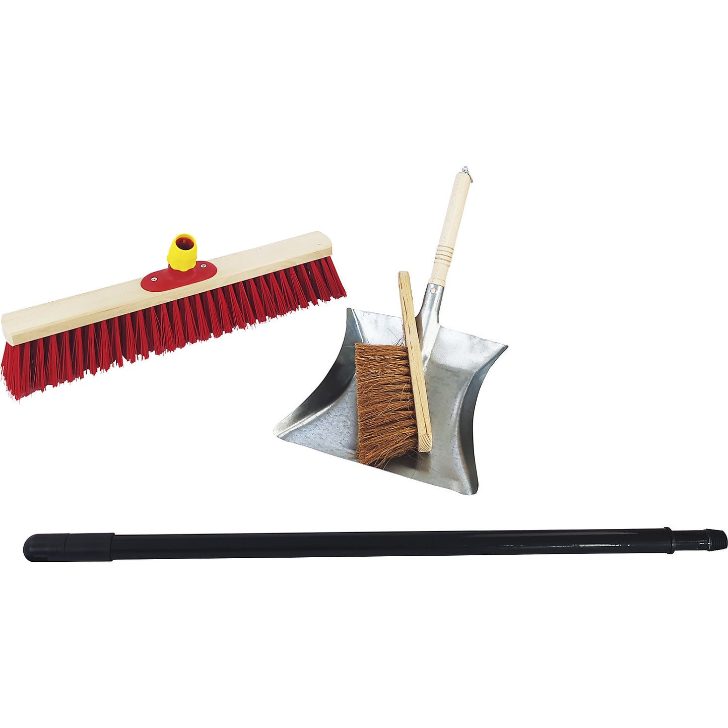 Complete street broom set, broom width 500 mm, with dustpan and hand brush.
