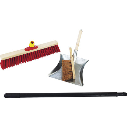 Complete street broom set, broom width 500 mm, with dustpan and hand brush.