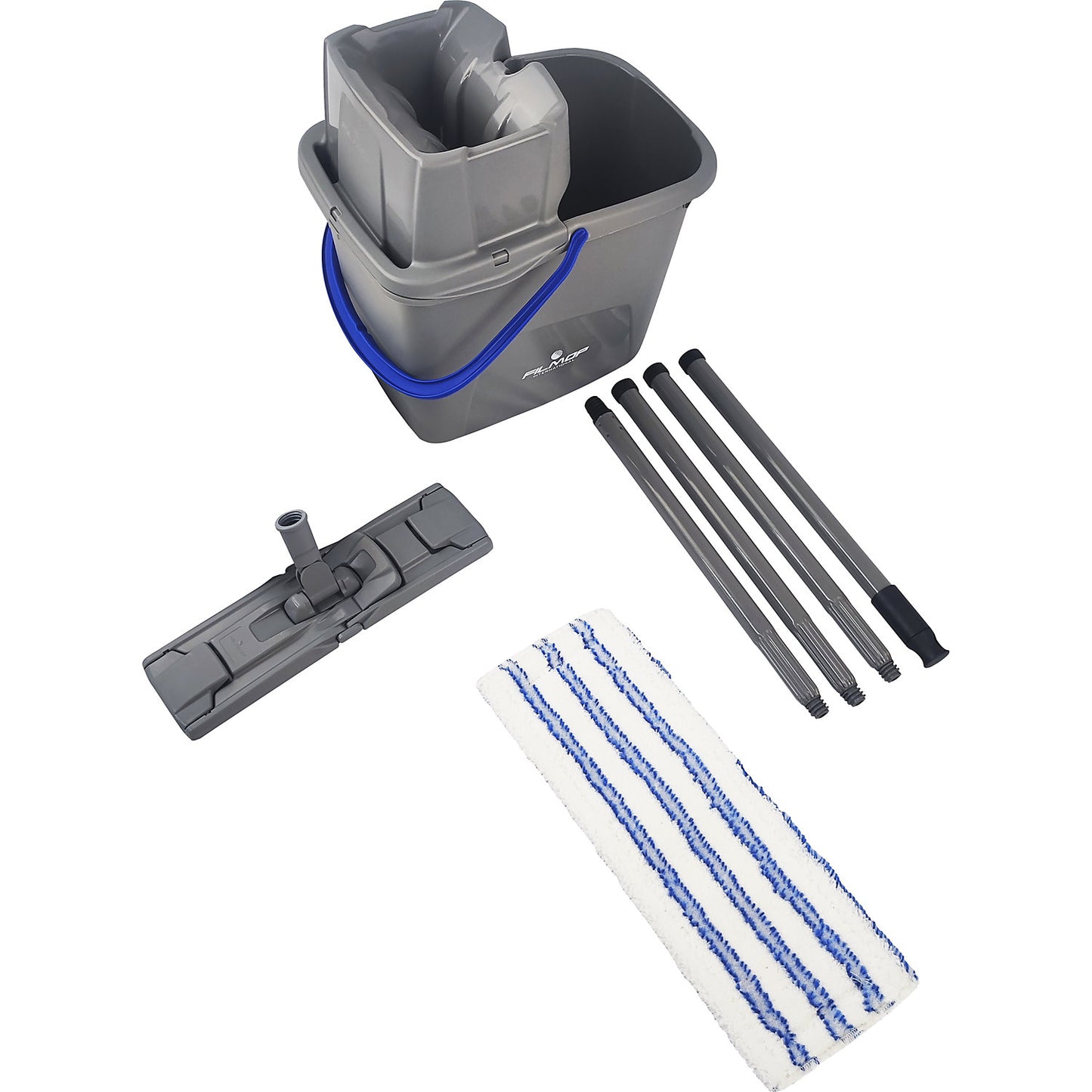 Wet mop bucket set, with 4 piece handle and microfibre mop, 15 l bucket.