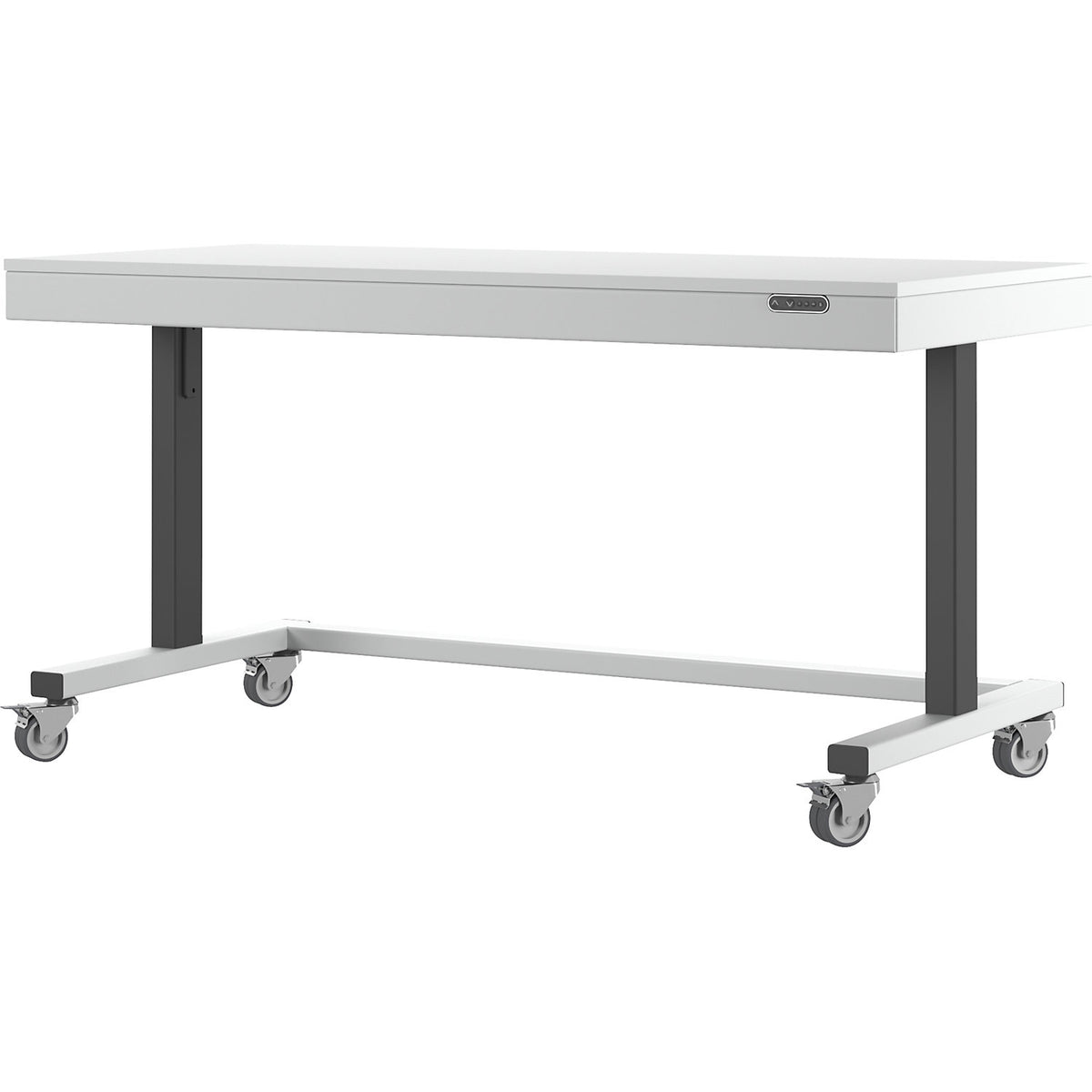 Work table, electric height adjustment, melamine coated tabletop, grey.