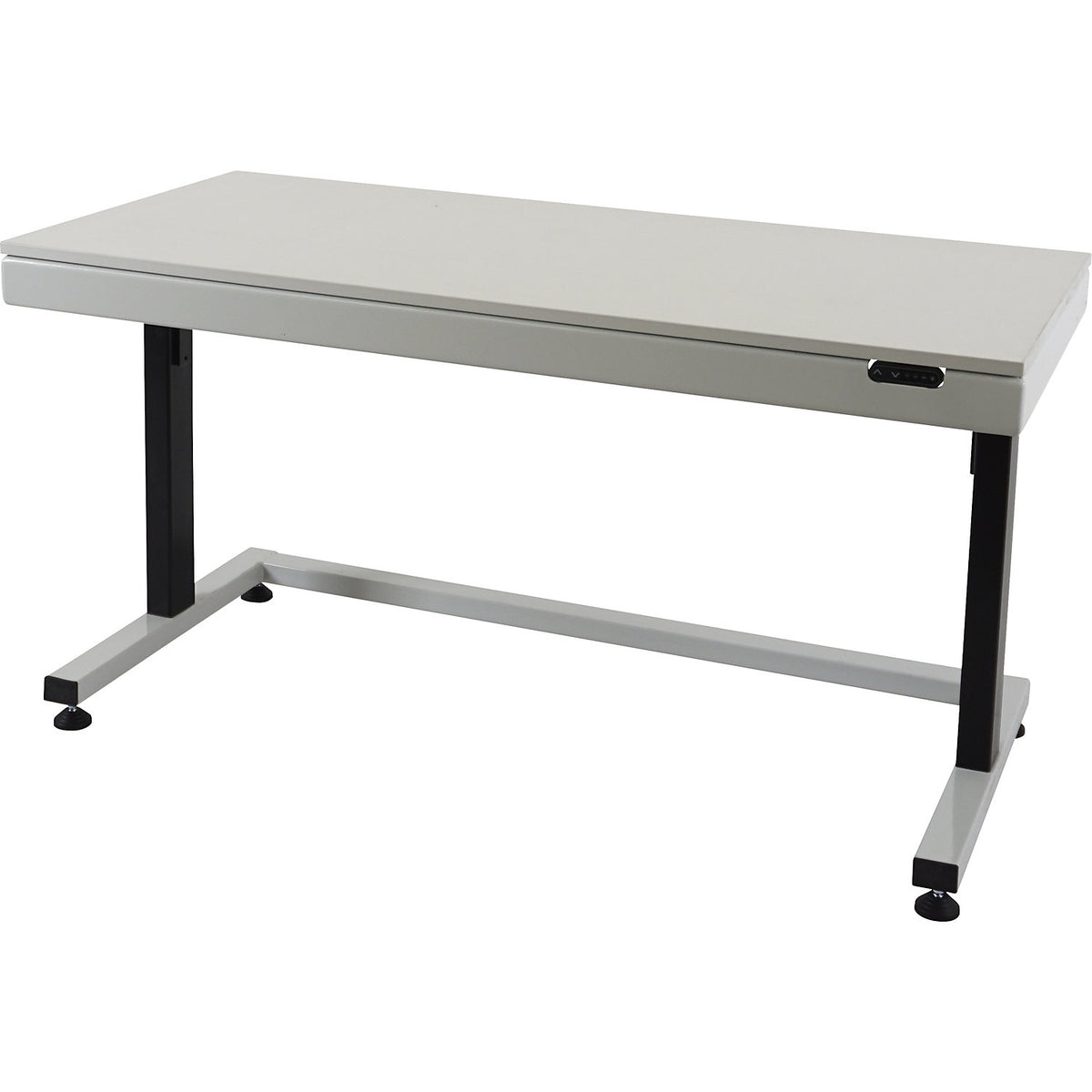 Work table, electric height adjustment, melamine coated tabletop, grey.