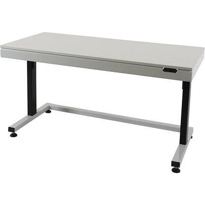 Work table, electric height adjustment, melamine coated tabletop, grey.