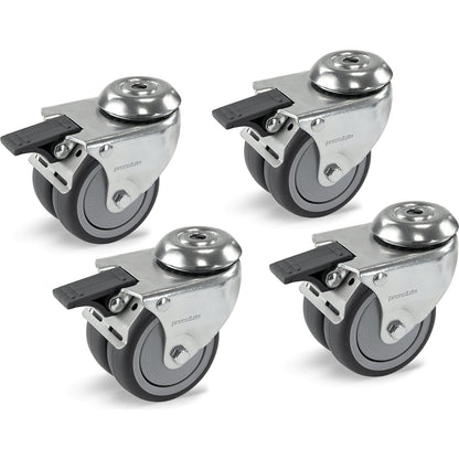 Wheel set for electrically height adjustable work table, with 4 swivel castors with wheel stops, Ø 75 mm.