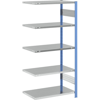 Boltless shelving unit, light duty, single-sided, HxWxD 2000 x 1000 x 600 mm, blue/zinc plated, extension shelf unit.