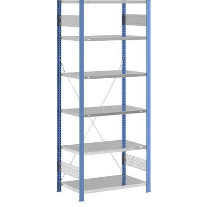 Boltless shelving unit, light duty, single-sided, HxWxD 2500 x 1000 x 600 mm, blue/zinc plated, standard shelf unit.