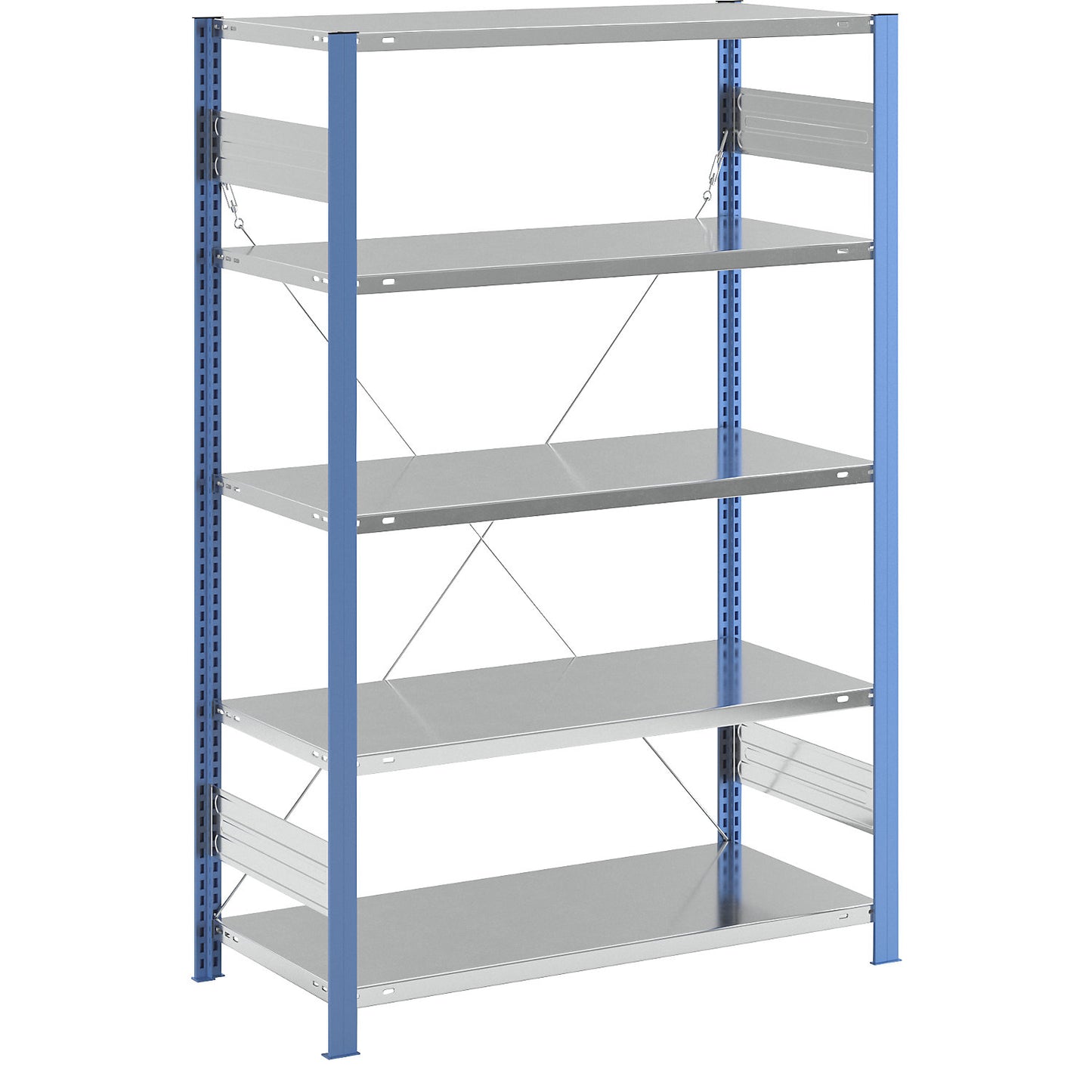 Boltless shelving unit, light duty, single-sided, HxWxD 2000 x 1300 x 600 mm, blue/zinc plated, standard shelf unit.