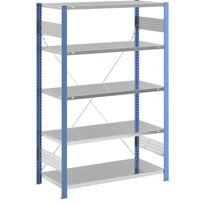 Boltless shelving unit, light duty, single-sided, HxWxD 2000 x 1300 x 600 mm, blue/zinc plated, standard shelf unit.