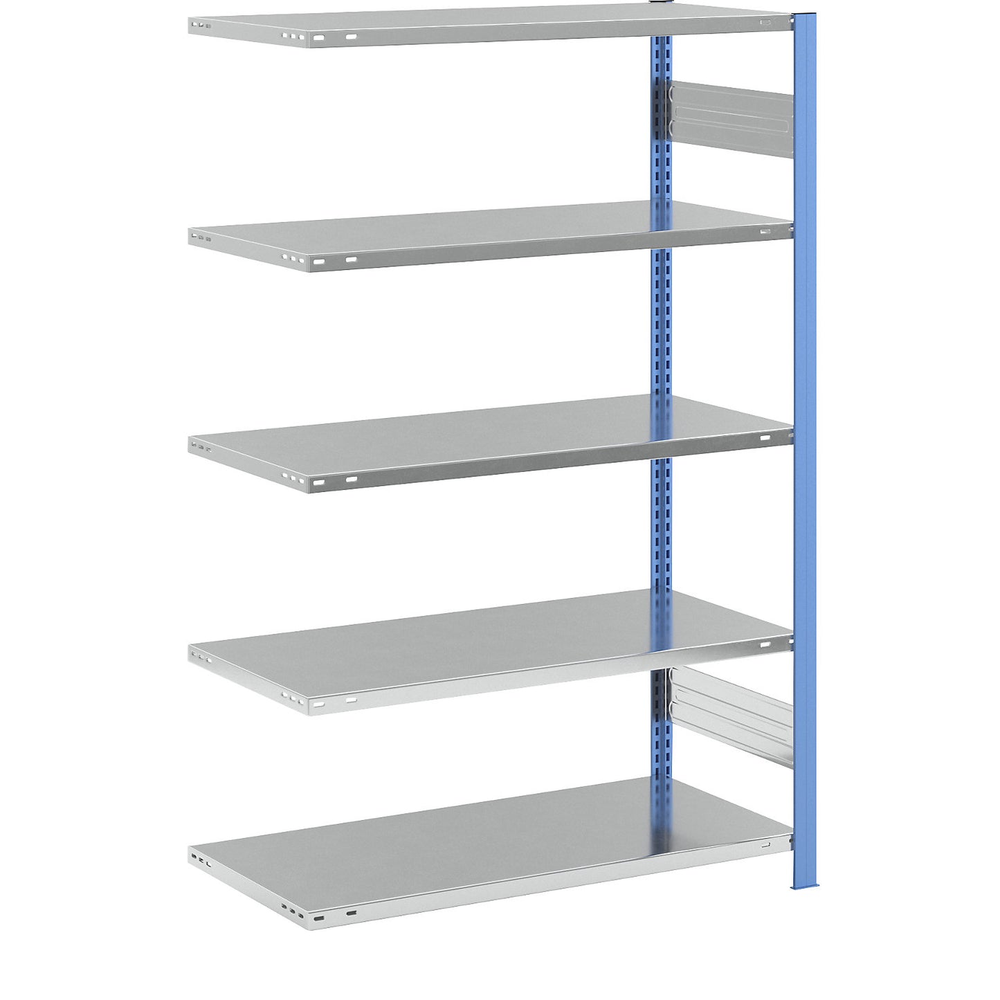Boltless shelving unit, light duty, single-sided, HxWxD 2000 x 1300 x 600 mm, blue/zinc plated, extension shelf unit.