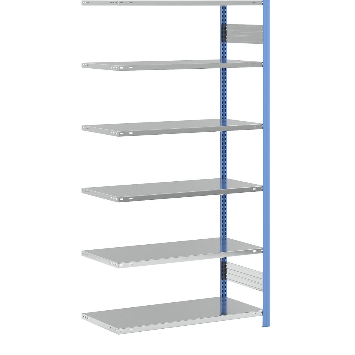 Boltless shelving unit, light duty, single-sided, HxWxD 2500 x 1300 x 600 mm, blue/zinc plated, extension shelf unit.