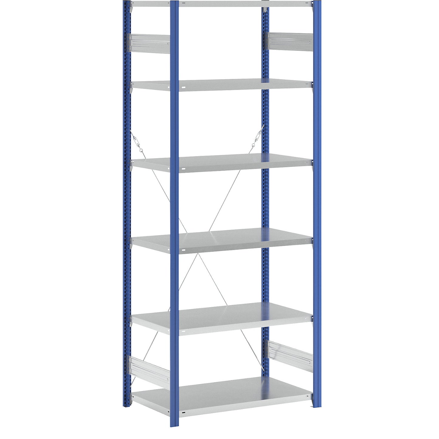 Boltless shelving unit, light duty, single-sided, HxWxD 2500 x 1000 x 600 mm, blue/grey, standard shelf unit.