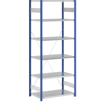 Boltless shelving unit, light duty, single-sided, HxWxD 2500 x 1000 x 600 mm, blue/grey, standard shelf unit.