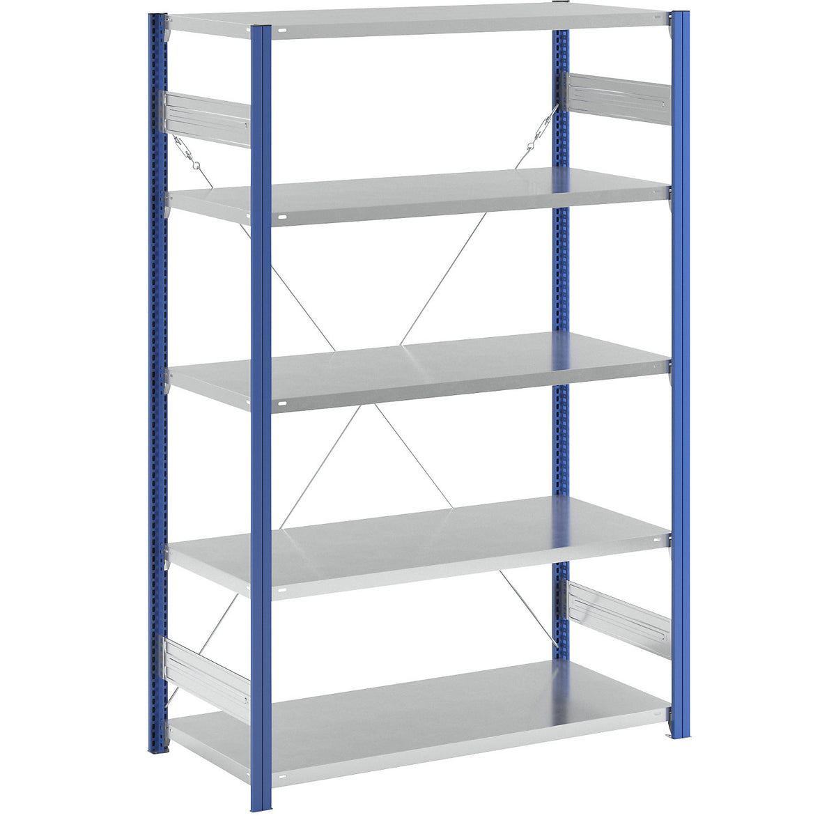 Boltless shelving unit, light duty, single-sided, HxWxD 2000 x 1300 x 600 mm, blue/grey, standard shelf unit.