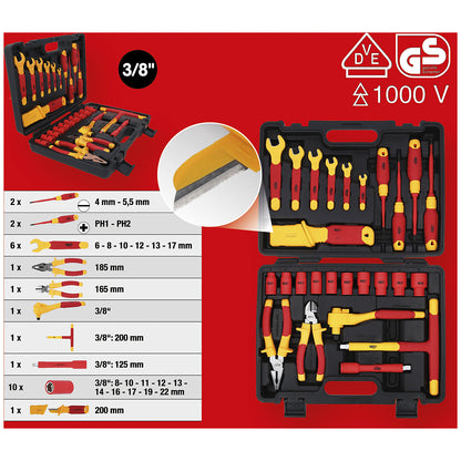 Insulated tool set, for hybrid and electric vehicles, 26 pieces.