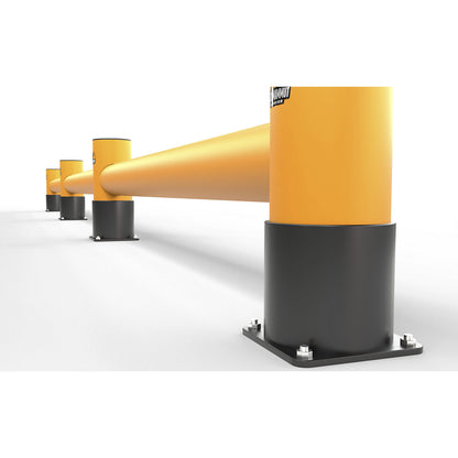 Impact protection barrier, height 450 mm, single plank, length 8 m, traffic yellow.