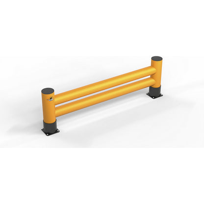 Impact protection barrier, height 650 mm, double plank, length 4 m, traffic yellow.