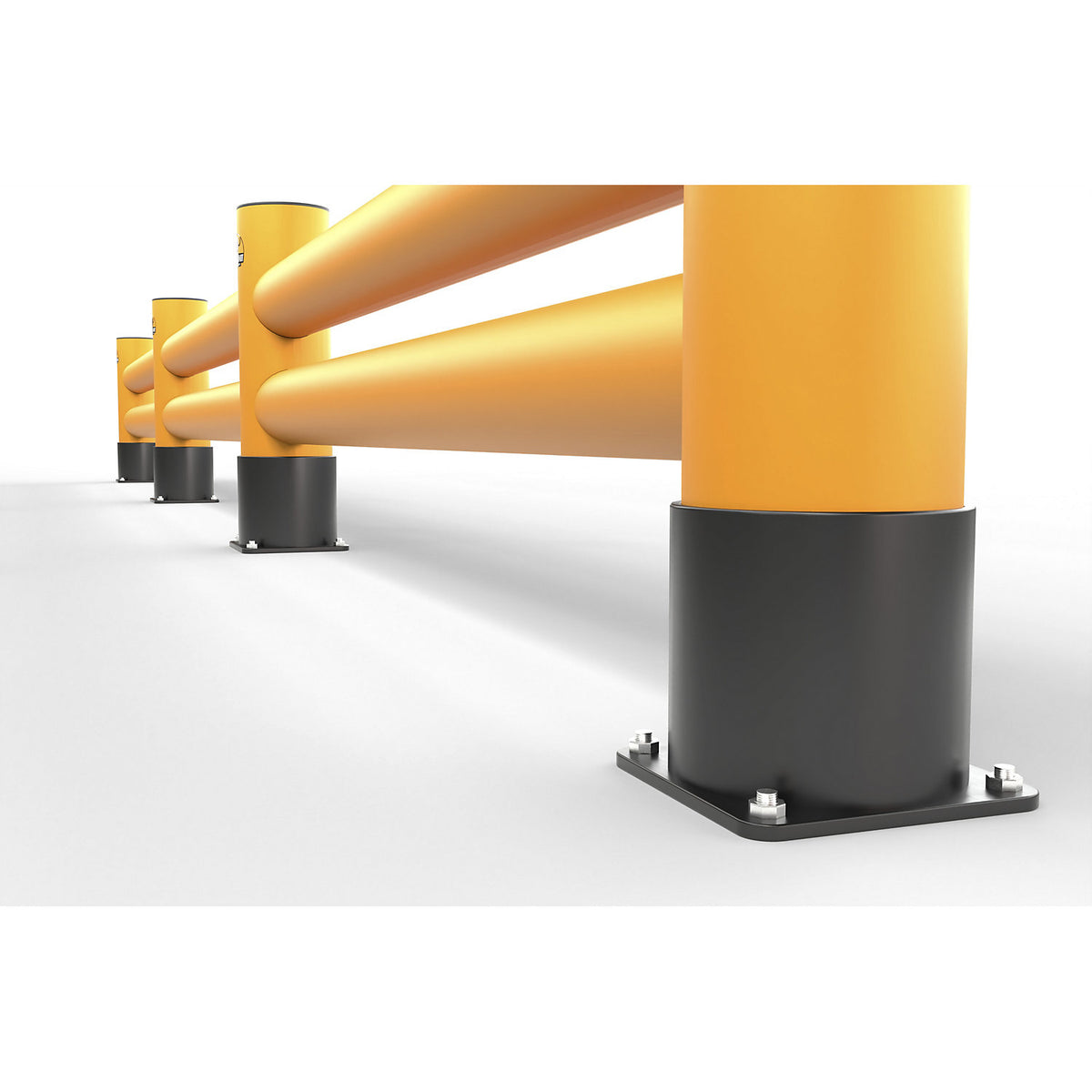 Impact protection barrier, height 650 mm, double plank, length 6 m, traffic yellow.