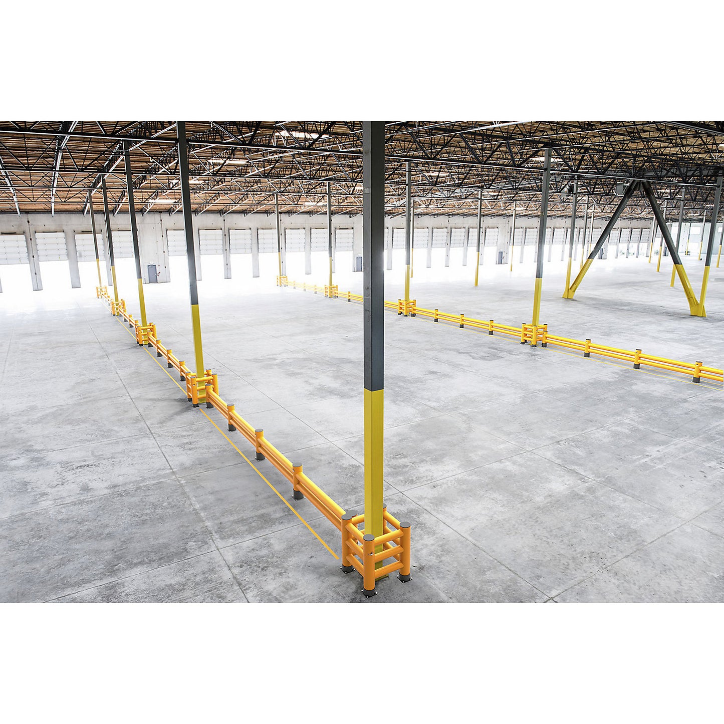 Impact protection barrier, height 650 mm, double plank, length 4 m, traffic yellow.