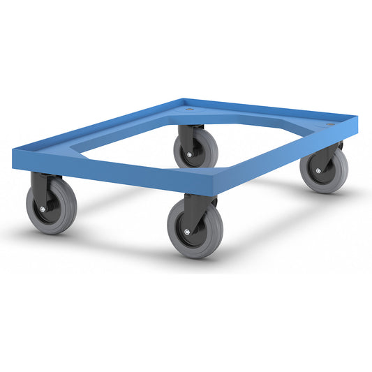 Plastic dolly, for Euro format 600 x 400 mm, solid rubber wheels.