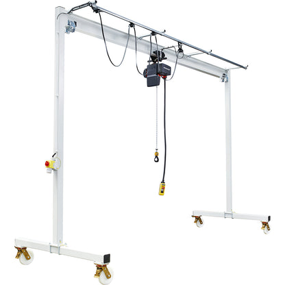 Steel mobile gantry crane PA, electric chain hoist and manual drive trolley, max. load 1000 kg, clearance width 5000 mm.